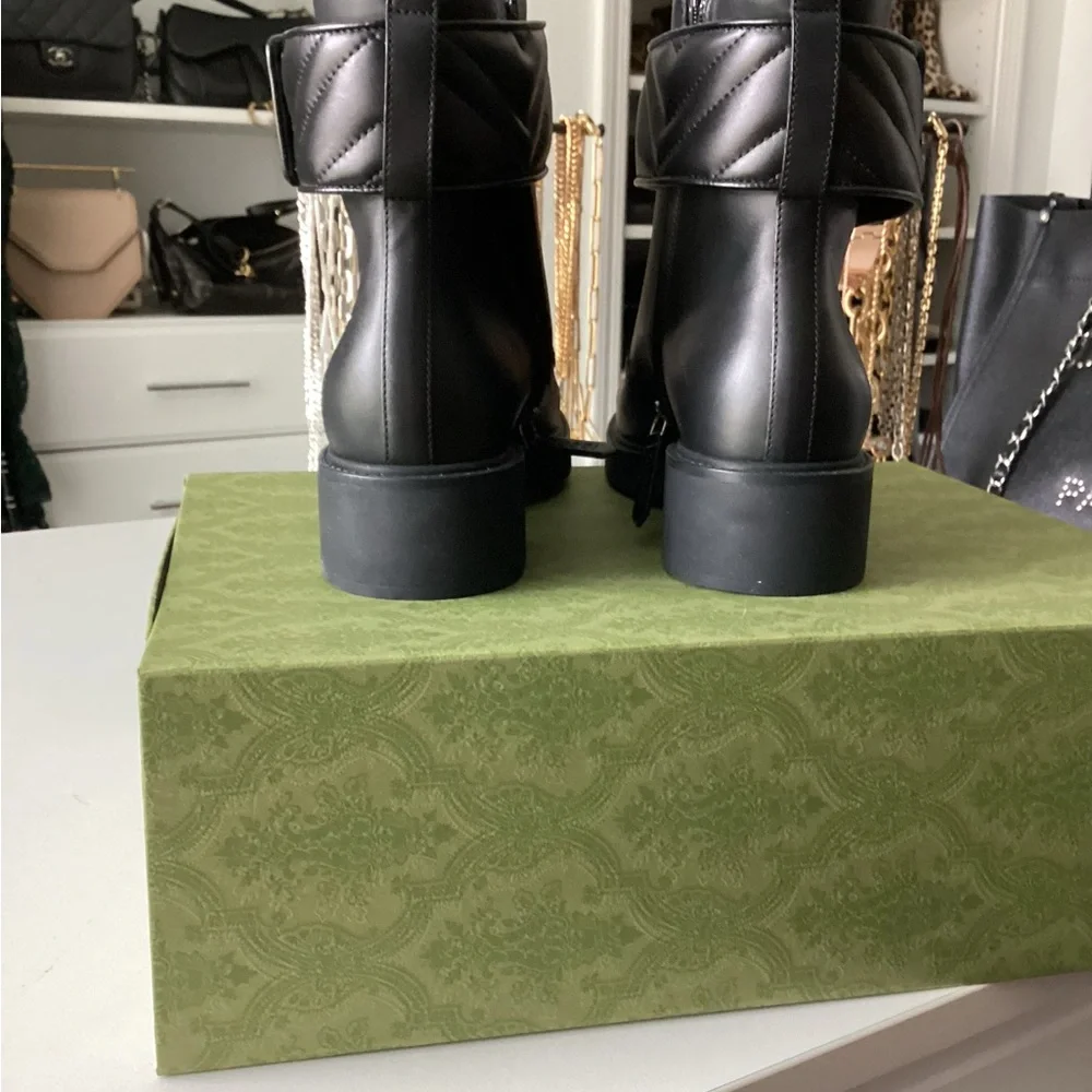 Gucci Black Combat Moto Boots with GG Logo - Picture 5 of 14